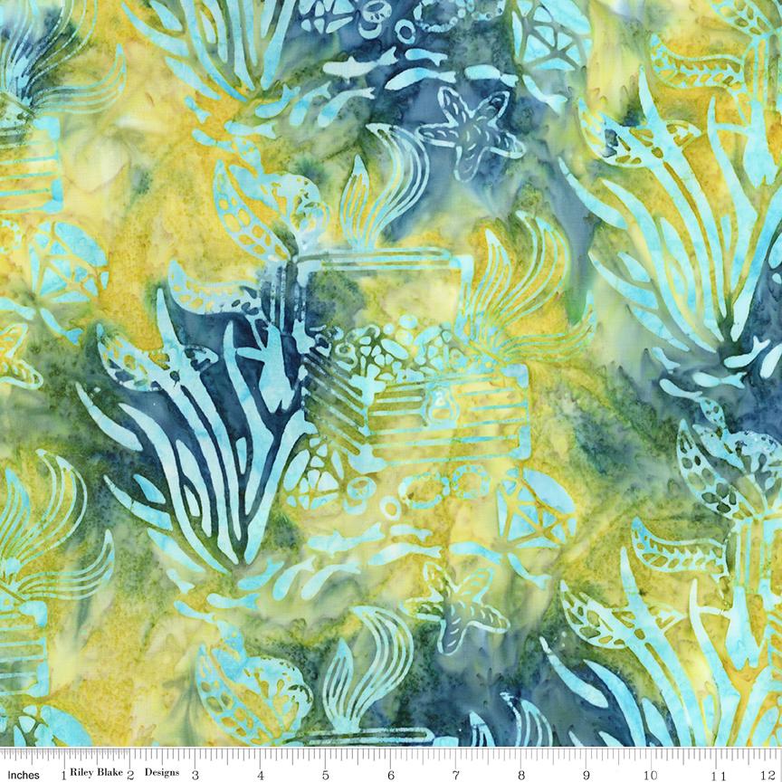 Expressions Batiks Sunken Treasure 5" Stacker, Riley Blake 5-23717-42, 5" Precut Teal Brown Yellow Coastal Batik Fabric Squares