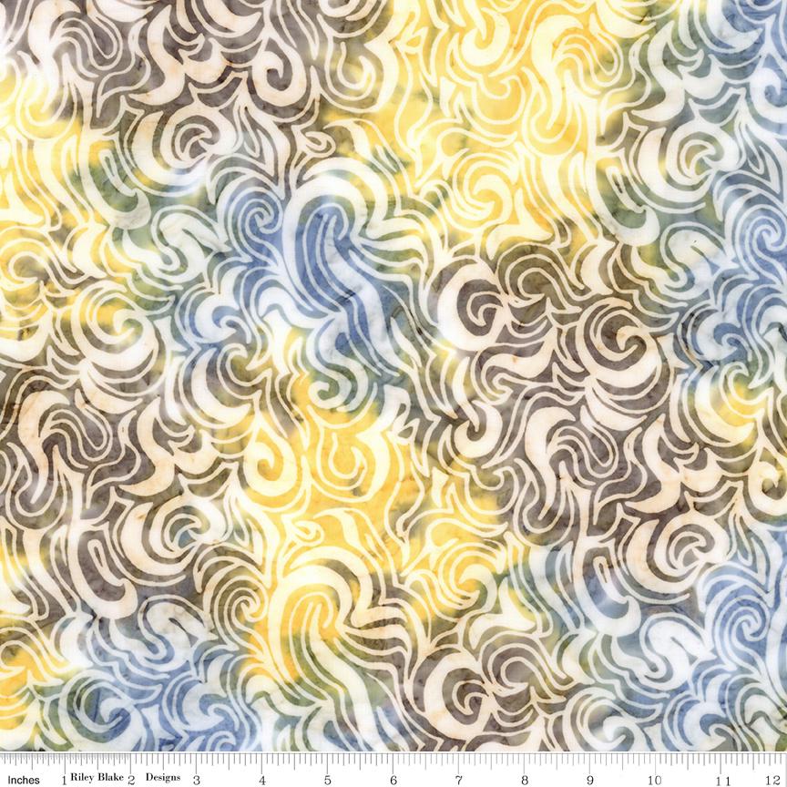 Expressions Batiks Sunken Treasure 5" Stacker, Riley Blake 5-23717-42, 5" Precut Teal Brown Yellow Coastal Batik Fabric Squares
