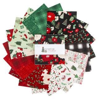 Evergreen Wishes 5" Stacker, Riley Blake 5-17810-42, 5" Precut Mint Green Red Black Cream Christmas Fabric Squares, Traci Reed, Riley Blake