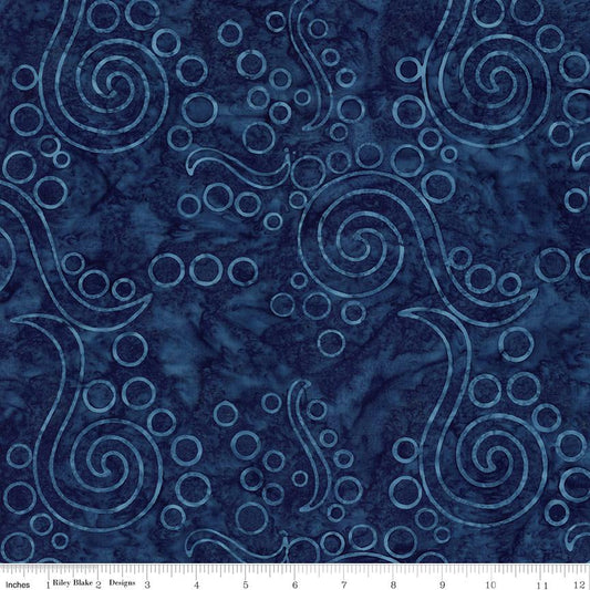 Expressions Batiks Sunken Treasure - Navy Blue Tonal Batik Fabric, Riley Blake BT23711-698 Storm, Cotton Quilt Batik Fabric, By the Yard