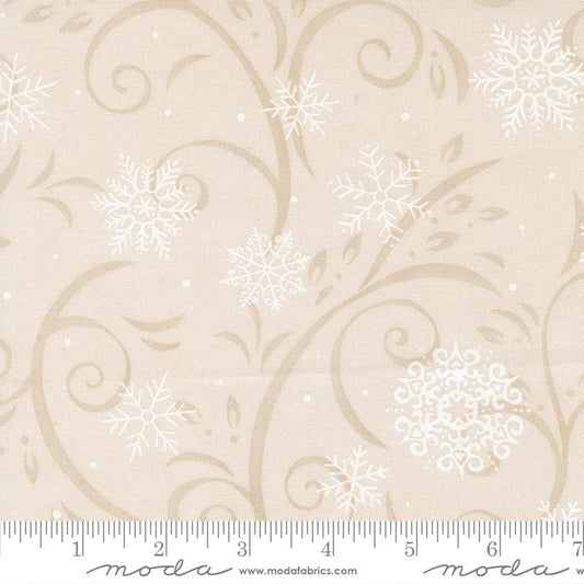 108" When Snow Falls- White Snowflakes on Beige Wide Quilt Back Fabric, Moda 108043 11 Snowy White, Cotton Sateen Quilt Backing, By the Yard