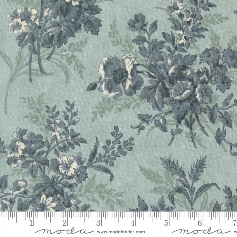 Breathtaking Blues Layer Cake, Moda 44400LC, Precut 10" Blue Beige Floral Layer Cake Fabric Squares, 3 Sisters