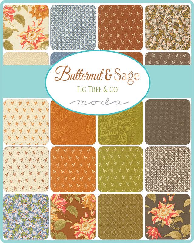 Butternut and Sage 5" Charm Pack, Moda 35440PP, 5" Precut Autumn Fall Floral Quilting Fabric Squares, Fig Tree and Co