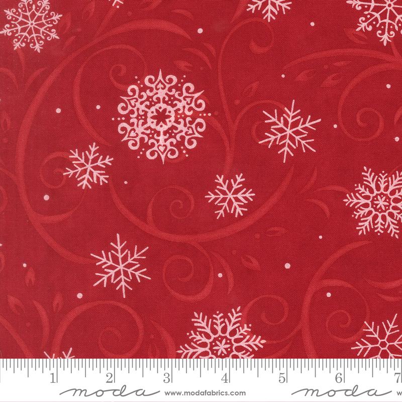 When Snow Falls - Snowflakes on Red Fabric, Moda 56172 14 Berry Red, Red White Swirling Snow Xmas Fabric, Deb Strain, By the Yard