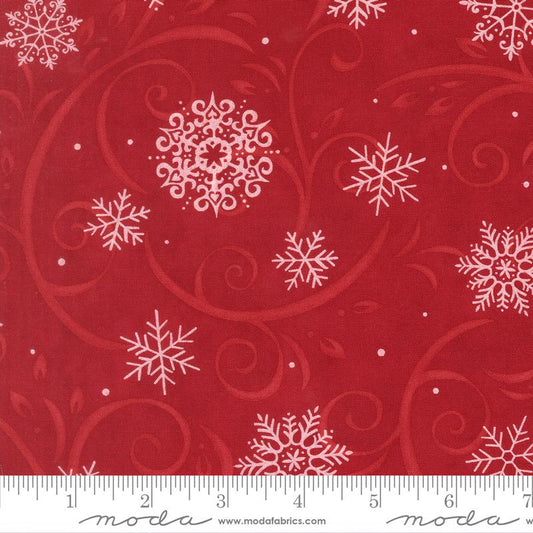 When Snow Falls - Snowflakes on Red Fabric, Moda 56172 14 Berry Red, Red White Swirling Snow Xmas Fabric, Deb Strain, By the Yard