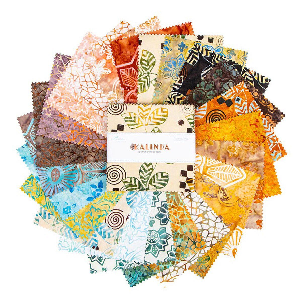 Expressions Batik Kalinda 5" Stacker, Riley Blake 5-23487-42, 10" Precut Tropical Floral Batik Fabric Squares