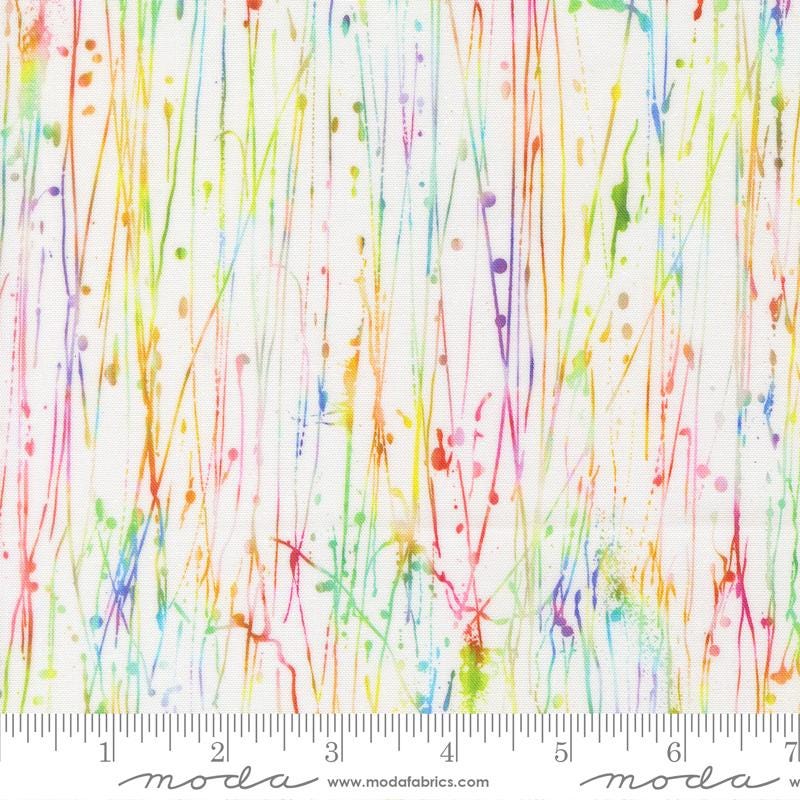 Gradients Gallery - Rainbow Paint Spatters Striped Fabric, Moda 33891 11, Watercolor Rainbow Cotton Quilt Fabric, By the Yard
