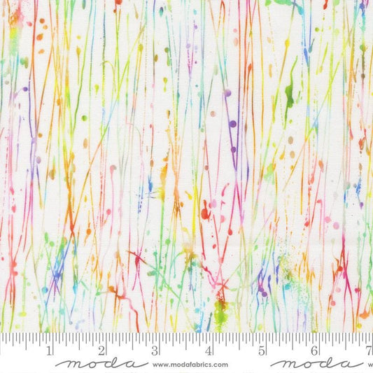 Gradients Gallery - Rainbow Paint Spatters Striped Fabric, Moda 33891 11, Watercolor Rainbow Cotton Quilt Fabric, By the Yard
