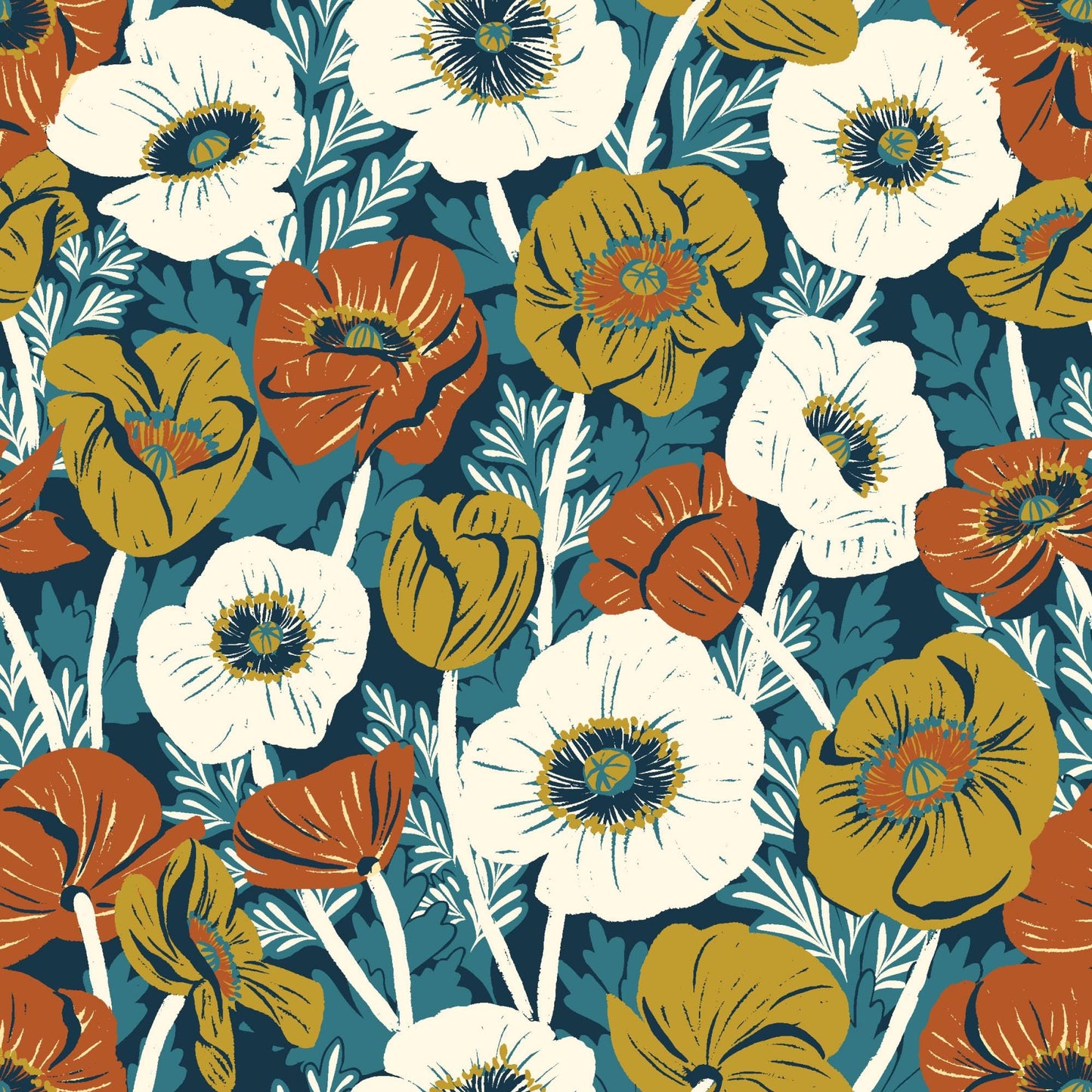 Picnic 5" Fabric Squares, Cloud9 Fabrics 600565, 5" Precut Navy Blue Teal Rust Gold Floral Gingham Quilt Fabric Squares