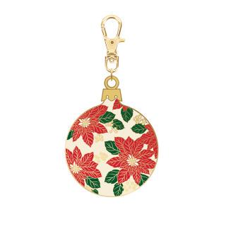 Quilty Charms - Christmas Ball Ornament Zipper Pull Keychain Charm, Riley Blake ST-48372, Sewing Quilting Notions, Enamel Poinsettias Charm