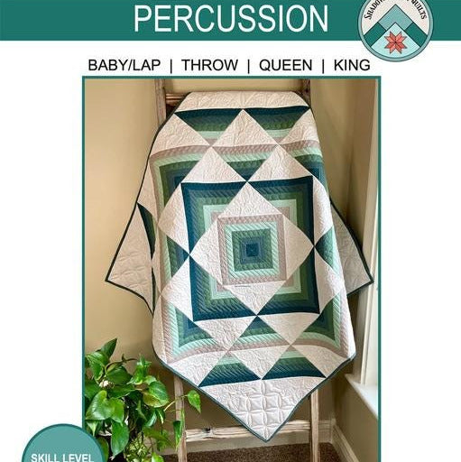 Percussion Quilt Pattern, Shadow Valley Quilts SHV006, Yardage Friendly Beginner Baby Lap Throw Queen King Bed Quilt Pattern, Lisa Lund