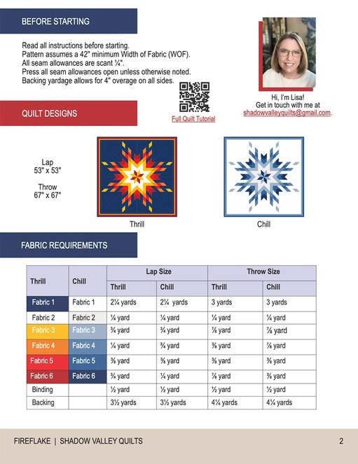 Firelake Quilt Pattern, Shadow Valley Quilts SHV018, Yardage Friendly Lone Star Lap Throw Quilt Pattern, Lisa Lund