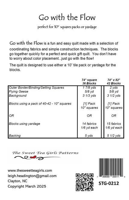Go With the Flow Quilt Pattern, The Sweet Tea Girls STG0212, Layer Cake Yardage Friendly Lap Throw Quilt Pattern