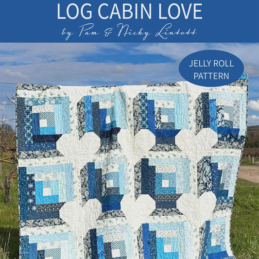 Log Cabin Love Quilt Pattern, Pam & Nicky Quilts PNQ4002, Jelly Roll Friendly Log Cabin Variation Hearts Quilt Pattern, Lintott