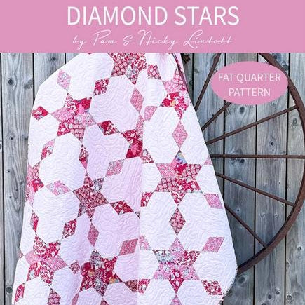 Diamond Stars Quilt Pattern, Pam & Nicky Quilts PNQ4001, Fat Quarter FQ Friendly Star Quilt Pattern, Lintott