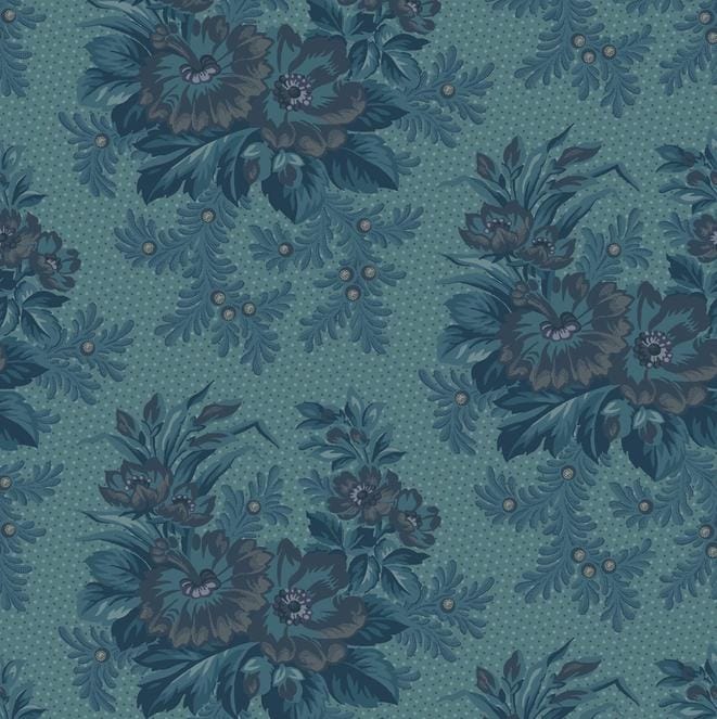 Midnight Bloom5" Charm Pack, Maywood Studio CP-MASMIDB, 5" Precut Ecru Navy Blue Teal Gray Floral Geometric Charm Pack Fabric Squares