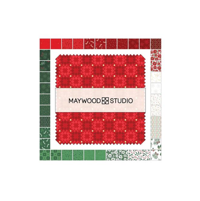 Merry Mix 5" Charm Pack, Maywood Studio CP-MASMEMI, 5" Precut Low Volume Metallic Christmas Xmas Charm Pack Fabric Squares