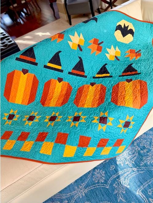 Moonlight Fright Quilt Pattern, Shadow Valley Quilts SHV019, Yardage Friendly Halloween Sampler Row Throw Quilt Pattern, Lund