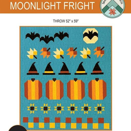 Moonlight Fright Quilt Pattern, Shadow Valley Quilts SHV019, Yardage Friendly Halloween Sampler Row Throw Quilt Pattern, Lund