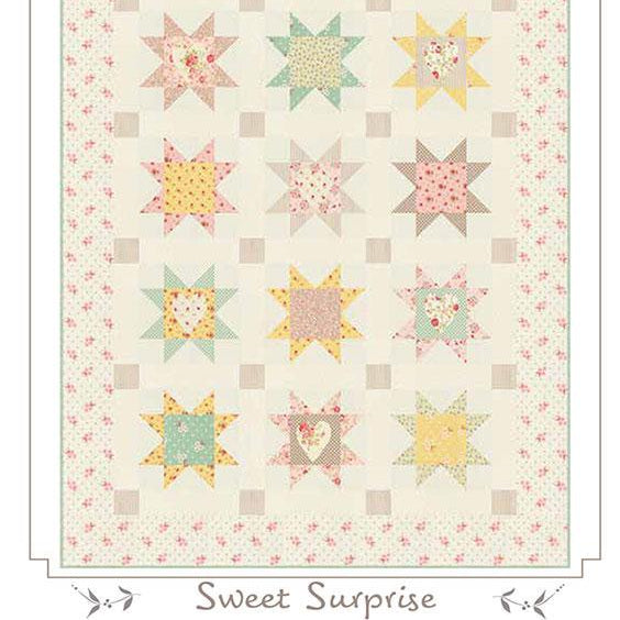 Sweet Surprise Quilt Pattern, Bunny Hill Designs BHD2211, Fat Eighths Eights F8 Friendly Sawtooth Stars Lap Crib Quilt Pattern