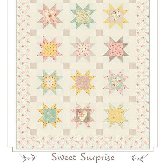 Sweet Surprise Quilt Pattern, Bunny Hill Designs BHD2211, Fat Eighths Eights F8 Friendly Sawtooth Stars Lap Crib Quilt Pattern