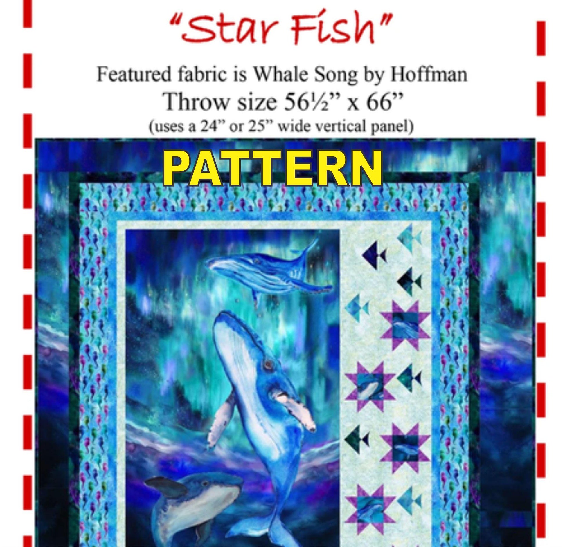 Star Fish Panel Frame Quilt PATTERN, The Fabric Addict FASF26, Yardage Panel Friendly Stars Fish Panel Frame Throw Quilt Pattern, Bialik