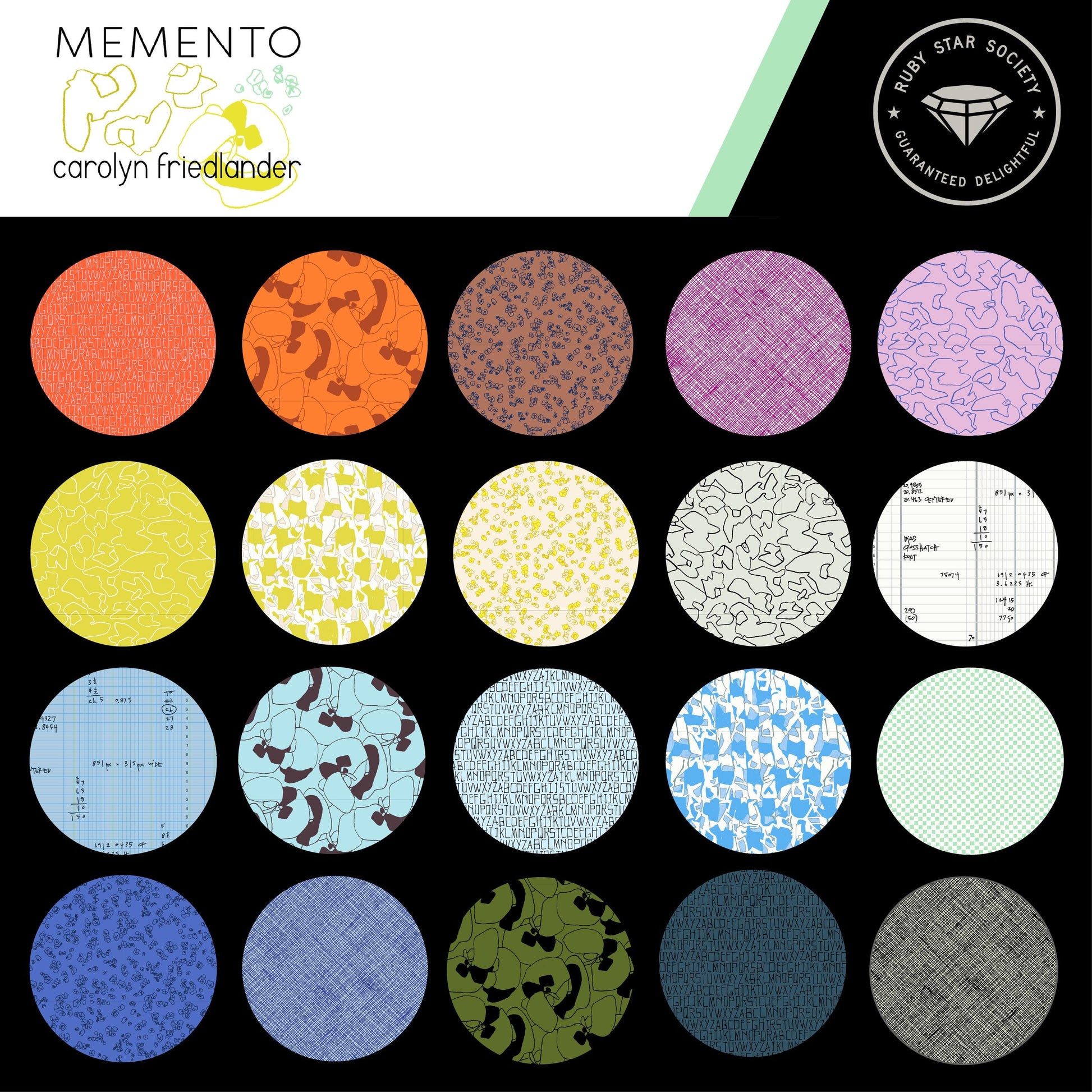 Memento 2.5" Mini Charm Pack, Moda RS80007MC, 2.5" Precut Modern Multicolored Quilt Fabric Squares, Ruby Star Society, Carolyn Friedlander