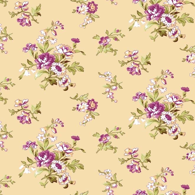 Veranda 10" Squares, Maywood Studio SQ-MASVERA, 10" Precut Purple Green Yellow Pink White Floral Charm Pack Fabric Squares