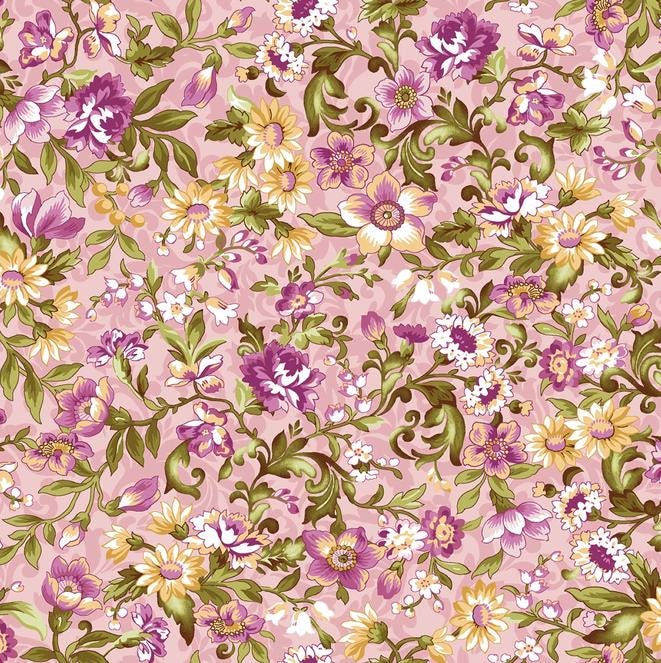 Veranda 10" Squares, Maywood Studio SQ-MASVERA, 10" Precut Purple Green Yellow Pink White Floral Charm Pack Fabric Squares