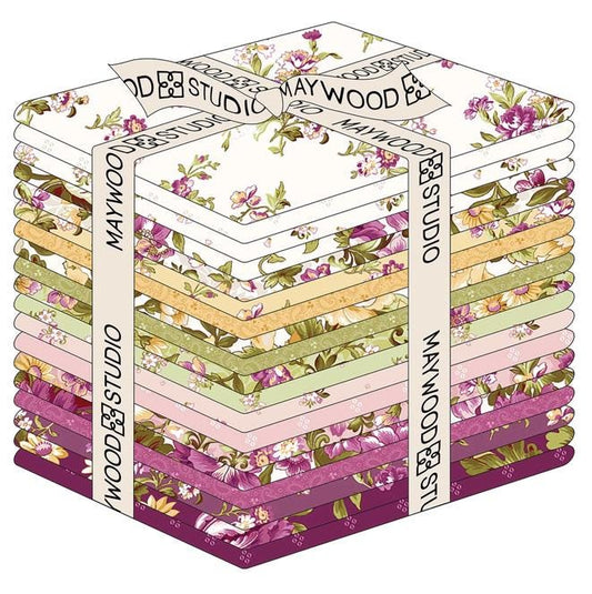 Lilac Lane 19 Piece Fat Quarter Bundle, FQ-MASVERA, 18 x 22 Fabric Cuts, Purple Green Yellow Pink Floral Fabric Bundle, Maywood Studio