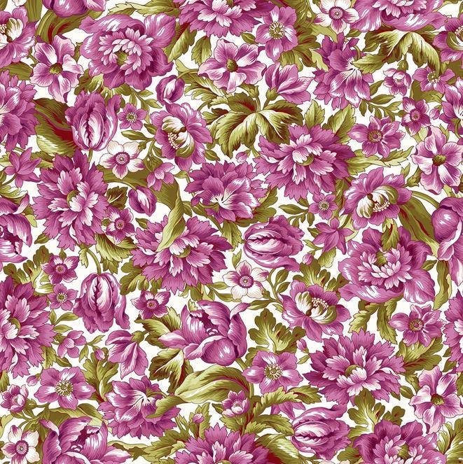 Lilac Lane 19 Piece Fat Quarter Bundle, FQ-MASVERA, 18 x 22 Fabric Cuts, Purple Green Yellow Pink Floral Fabric Bundle, Maywood Studio