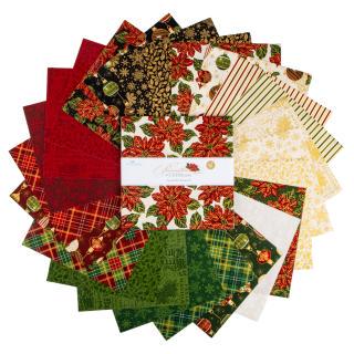 Poinsettias at Christmas 10" Stacker, Riley Blake 10-17630-42, 10" Precut Red Green Christmas Floral Fabric Charm Squares, Jennifer Bosworth