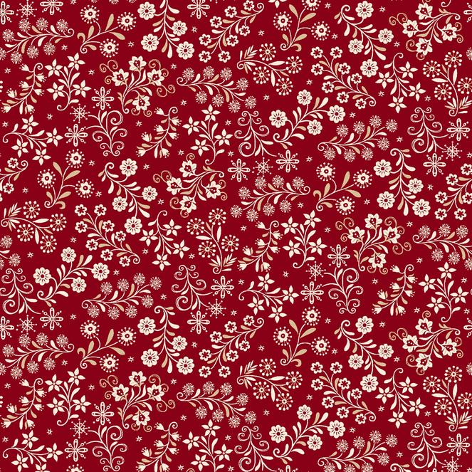 Nordic Holiday Village - Red Cream Floral Vines Fabric, Henry Glass 3610-88, Christmas Xmas Blender Cotton Quilt Fabric, By the Yard