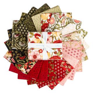 Tangled Garden 21 Fat Quarter Bundle, Riley Blake FQ-18020-21, Precut 18 x 22 Floral Fabric in Pink Red Green Black, Diane Labombarbe