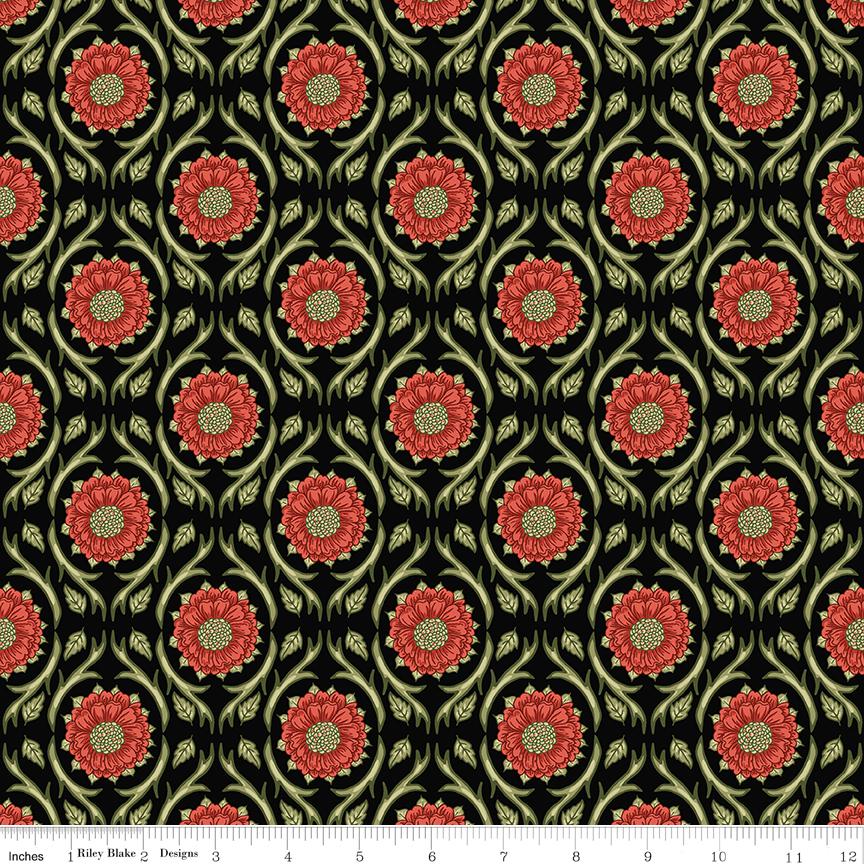 Tangled Garden 21 Fat Quarter Bundle, Riley Blake FQ-18020-21, Precut 18 x 22 Floral Fabric in Pink Red Green Black, Diane Labombarbe