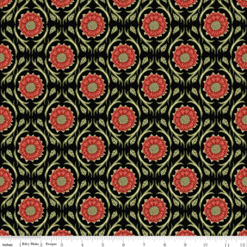 Tangled Garden 2.5" Rolie Polie, Riley Blake RP-18020-20, Precut 2.5" Floral Fabric Strips in Pink Red Green Black, Diane Labombarbe