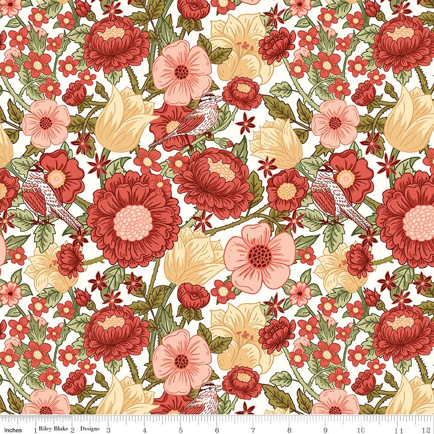 Tangled Garden 2.5" Rolie Polie, Riley Blake RP-18020-20, Precut 2.5" Floral Fabric Strips in Pink Red Green Black, Diane Labombarbe