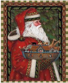 Picture a Christmas II - Santa and Ark 35.5" Fabric Panel, Riley Blake PD17981-Panel, Digitally Printed Christmas Santa Fabric Panel