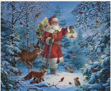 Picture a Christmas II- Santa and Friends 35.5" Horizontal Fabric Panel, Riley Blake PD17984-Panel, Digitally Printed Christmas Fabric Panel