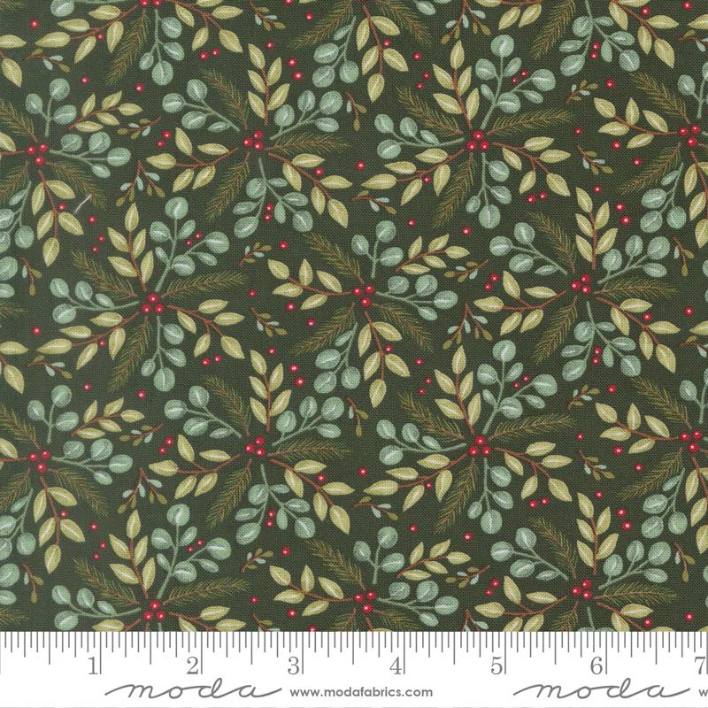 When Snow Falls - Leaves and Berries on Dark Green Fabric, Moda 56174 16 Holly, Green Christmas Xmas Blender Fabric, Deb Strain, By the Yard
