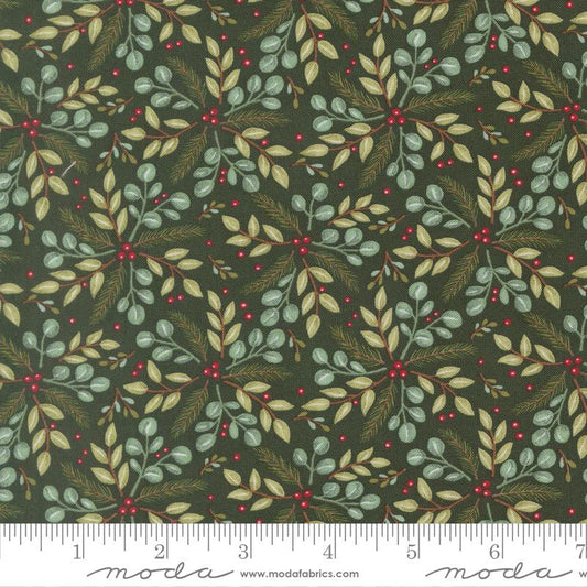When Snow Falls - Leaves and Berries on Dark Green Fabric, Moda 56174 16 Holly, Green Christmas Xmas Blender Fabric, Deb Strain, By the Yard