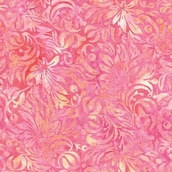 Everlasting Stamp, Island Batik, 5" Precut Pink Green Floral Batik Charm Pack Fabric Squares