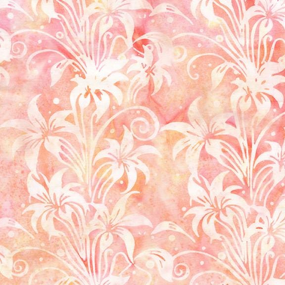 Everlasting Stamp, Island Batik, 5" Precut Pink Green Floral Batik Charm Pack Fabric Squares
