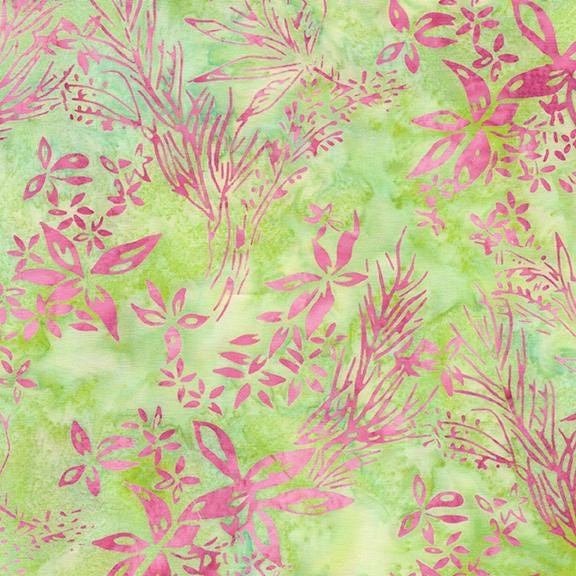 Everlasting Stamp, Island Batik, 5" Precut Pink Green Floral Batik Charm Pack Fabric Squares