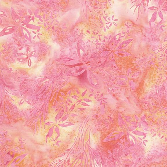 Everlasting Stamp, Island Batik, 5" Precut Pink Green Floral Batik Charm Pack Fabric Squares