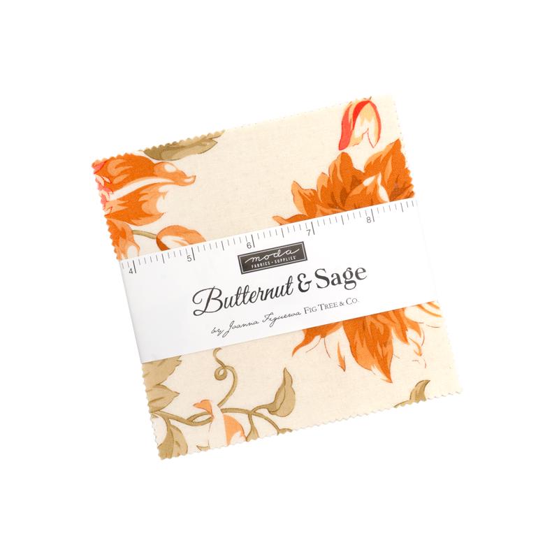 Butternut and Sage 5" Charm Pack, Moda 35440PP, 5" Precut Autumn Fall Floral Quilting Fabric Squares, Fig Tree and Co