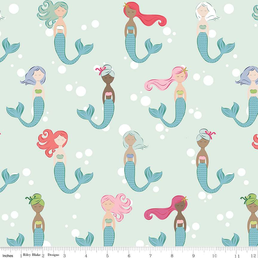 RARE Let's Be Mermaids 5" Stack OOP, Riley Blake 5-7610-42, 5" Precut Baby Girl Mermaid Charm Pack Fabric Squares