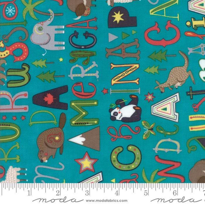RARE Hello World - Children's World Map Animals 5" Charm Pack OOP, Moda 35300PP, 5" Precut Children's Novelty Fabric, Baby Quilt Fabric