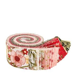 Tangled Garden 2.5" Rolie Polie, Riley Blake RP-18020-20, Precut 2.5" Floral Fabric Strips in Pink Red Green Black, Diane Labombarbe