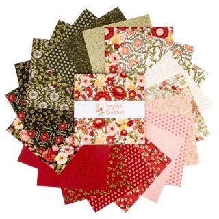 Tangled Garden 10" Stack, Riley Blake 10-18020-42, Precut 10" Floral Fabric Squares in Pink Red Green Black, Diane Labombarbe